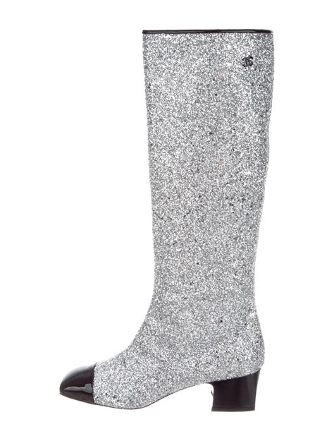 chanel boots glitter|Chanel shearling boots.